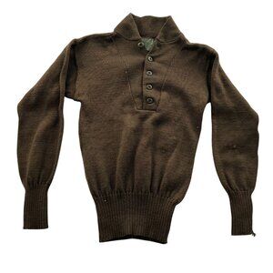 Sebo Knitwear Men's Commando Sweater Medium 100% Wool Brown Rib Knit Henley